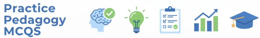 "Practice Pedagogy MCQs website banner with education icons for analytical thinking and exam confidence"