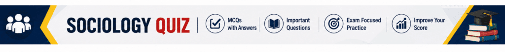Sociology Quiz banner featuring Sociology MCQs with Answers for CSS, PMS, FPSC, PPSC, NTS, university exams, and competitive exam preparation.