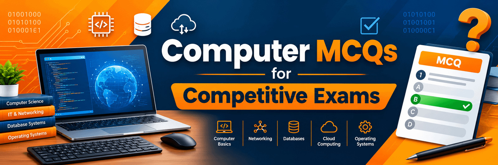 Computer MCQs for Competitive Exams featuring computer science questions and exam preparation topics