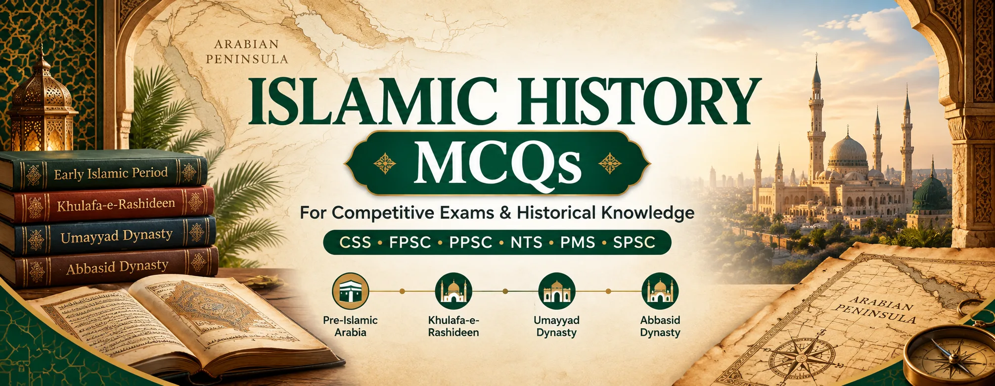 Islamic History MCQs for competitive exams including CSS, FPSC, PPSC, NTS, PMS and SPSC