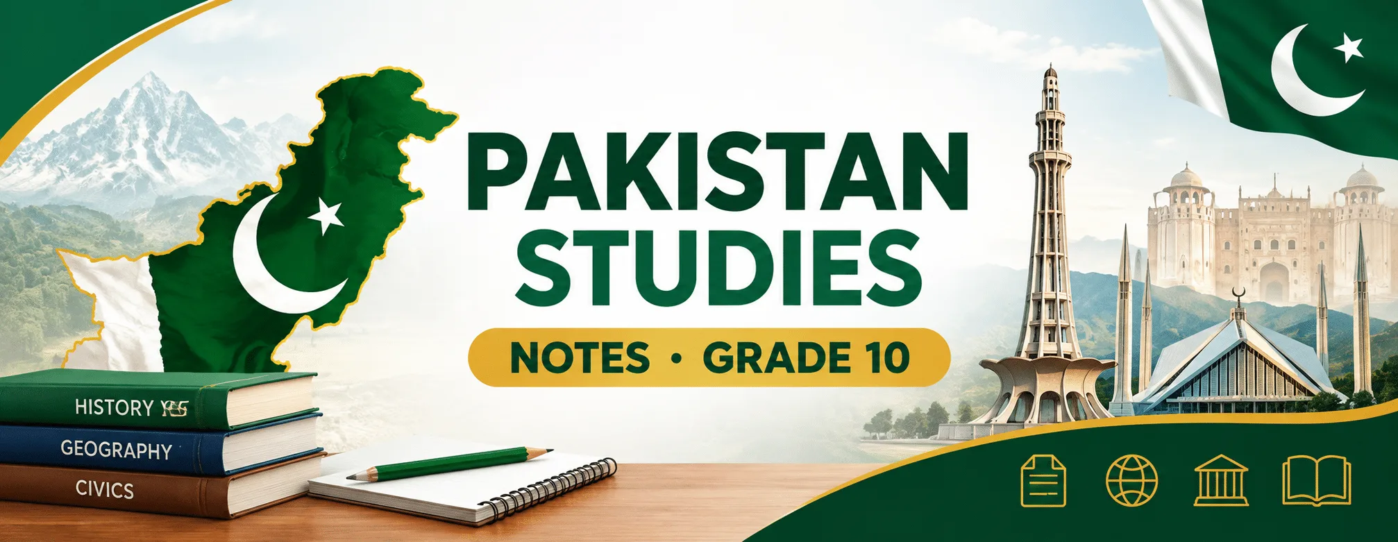 PAKISTAN STUDIES NOTES-GRADE 10TH 1 Pakistan Studies Notes Grade 10 with Pakistan map and historical landmarks